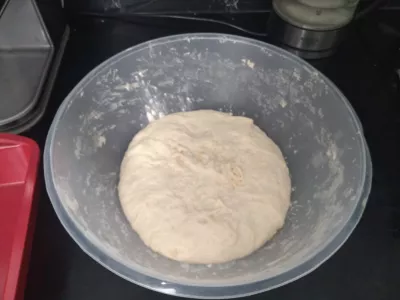 Recette De Pain Moelleux Au Coco - Sp&eacute;cialit&eacute; Tahitienne Vegan : Boule de p&acirc;te &agrave; pain au coco qui a doubl&eacute; de volume